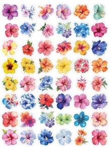 50Pcs Summer Watercolor Hibiscus Flower Stickers For Kids, Tropical Multicolor Floral Decals, Waterproof Vinyl Stickers For Water Bottles, Laptops, Journals & DIY Decor - Multicolor - View 6