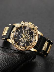 Men's Silicone Watch Classic Fashion Three-Eye Digital Scale Dial Handsome Sports Quartz Wristwatch (1pc/Set) Does Not Include Watch Box - Black - View 5