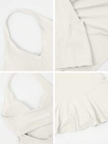 TimeOff Women's One Piece Solid Color Halter Neck Backless Pocket Lined Shorts Sports Romper - White - View 4