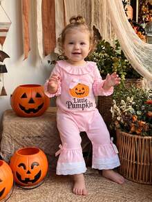 Toddler Girls' Jumpsuit Long Sleeve Crew Neck Pumpkin Ghost Casual Romper Halloween Clothes For Casual Daily And Party - Pink - View 3
