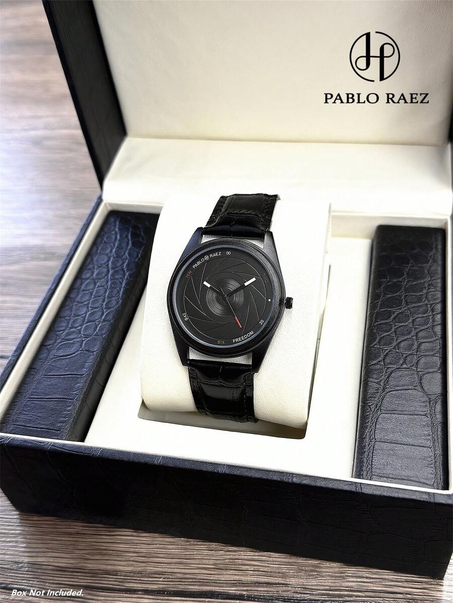 Pablo Raez 1件極簡酷感男士商務手錶，不鏽鋼錶殼抗氧化，搭配柔軟舒適的人造皮革錶帶，時尚設計石英機芯，50米防水，適合日常、工作、派對穿著，男朋友、家人、父親的絕佳選擇，也是畢業、婚禮、生日的好禮物