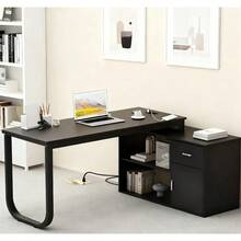 L-Shaped Table With Storage Cabinet 120cm Black - Black - View 8