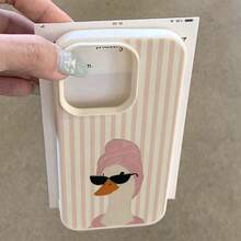 1pc TPU Material Bath Cap Noble Duck Striped Pattern Phone Case Compatible With IPhone 17 Pro Max/17/16 Pro Max/15/13/12/11/ S20 FE/A15/S24/A55/ Note 11/Note 12/Note 13 Pro Full Coverage Shockproof Soft Protective Cover - White - View 3