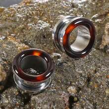 2pcs Tortoise Shell Pattern Ear Stretchers Hollow/Solid 316L Stainless Steel Amber Color Ear Lobe Expanders Body Piercing Jewelry Accessories Vintage - 1759 - View 14