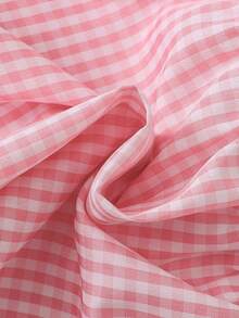 Pink And White Plaid Ruffle Collar Bow Embroidered Long Sleeve Dress For Girls - Pink - View 11
