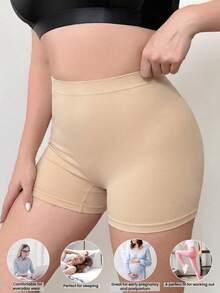1piece Of Plus Size Women's Black Seamless Panties, Elastic Breathable Comfortable Basic Model Shorts, Fat Ladies Breathable Boxer - Apricot - View 4