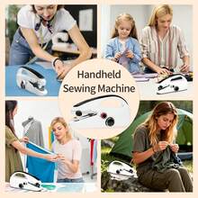 Juego de 14 piezas/44 piezas/55 piezas Máquina de coser a mano, adecuada para principiantes, máquina de coser portátil mini con costura rápida de doble velocidad, dispositivo de costura portátil para el hogar, viajes, manualidades DIY, (Nota: Solo adecuada para telas finas/colores de accesorios aleatorios) - Blanco - Ver 6
