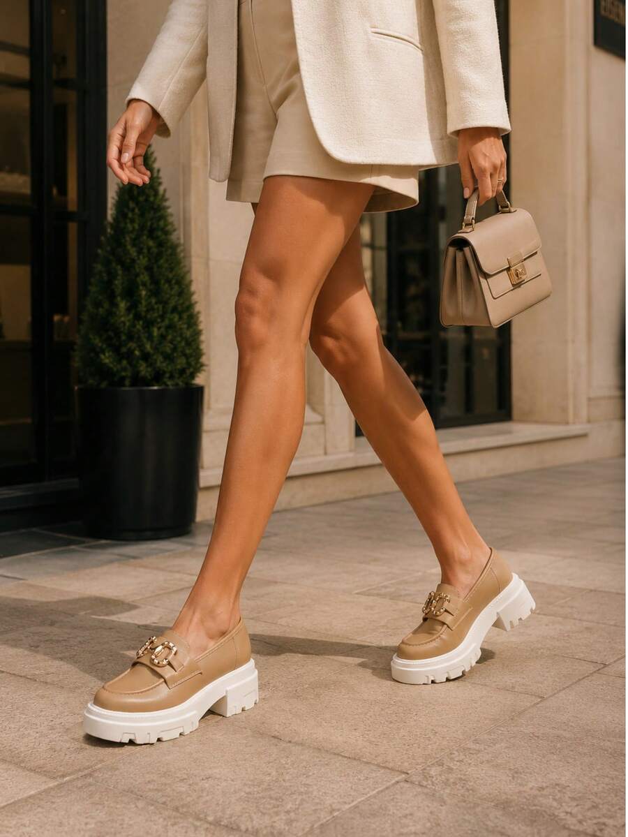 Women Loafers Shoes - 駝色 - 查看 1
