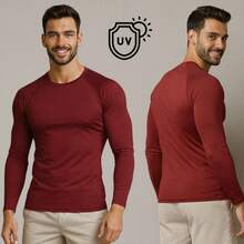 Camisa Térmica Segunda Pele Masculina UV50+ – Proteção Solar, Treino e Praia - Vinho - Visão 10
