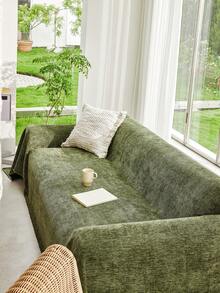 1pc Solid Color Chenille Tassel Sofa Cover, Pet Friendly, Stain Resistant & Durable, Machine Washable & Easy To Clean, Holiday Decor Sofa Protector, Suitable For 1/2/3/4 Seater Sofa - Green - View 6