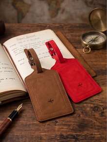 Vintage Minimalist PU Leather Rectangular Luggage Tag With Buckle Strap And Hidden ID Card Slot For Suitcase, Holiday Travel And Summer Vacation Trip - Multicolor - View 3