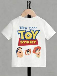 Disney Boys' Fun "Toy Story" Reversible Cartoon Character Print Pure Cotton Short-Sleeve T-Shirt - Soft, Breathable Casual Top For Boys - 白色 - 查看 3