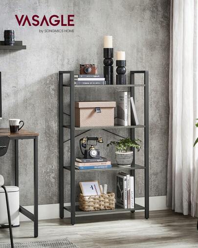 VASAGLE 4-Tier Bookshelf, Bookcase With Steel Frame, Book Shelf For Living Room, Home Office, Study, 11.8 X 26 X 47 Inches, Industrial Style