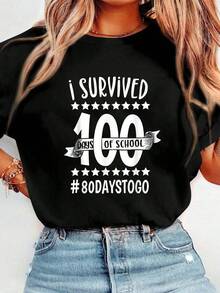 100th Day Of School T-Shirt For Girls, Boys, Teachers And Adults, Casual Short-Sleeved T-Shirt For Women For Spring And Summer, Graphic T-Shirts For Women - 黑色 - 查看 1