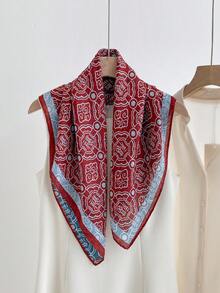 1 chiếc khăn bandana nữ hình vuông nhỏ 70cm in họa tiết chữ may mắn đơn giản, hai mặt, chất lụa, phụ kiện thời trang đa năng làm thắt lưng, quấn khăn, thắt cổ, buộc tóc, trang trí, phù hợp mặc hàng ngày - Đỏ - Xem 5