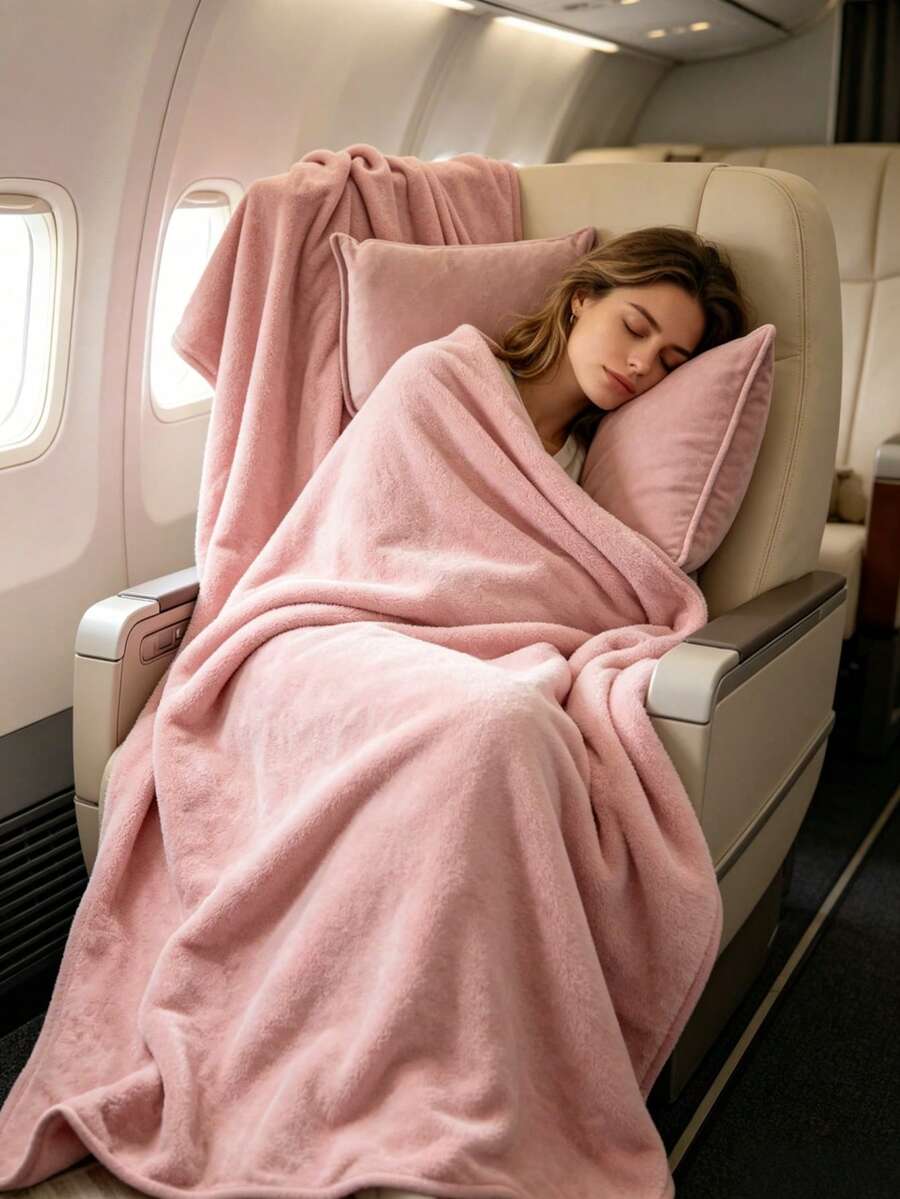 2-In-1 Travel Blanket & Neck Pillow, Soft Textured Foldable, With Luggage Strap And Backpack Clip For Easy Carrying, Suitable For Airplane, Car, Camping And Office Nap, Size 150x100cm, Multiple Colors, Perfect Travel Gift