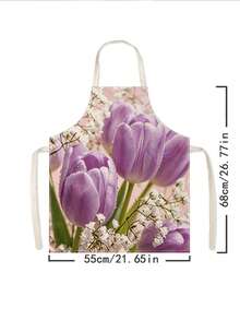 1pc, Tulip And Rose Pattern Polyester Apron, Suitable For Cooking, Baking, And Gardening – Can Also Be Used As Attire For The Kitchen And Dining. - Multicolor - View 12