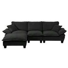 Modular Corner Sofa, Cloud L-Shaped Sofa With A Sailboat-Inspired Design, Including 1 Removable Ottoman And 2 Soft Cushions, Comfortable Chenille Upholstery For Living Rooms And Apartments, Black - Black - View 6