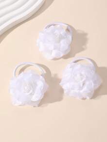 3pcs/6pcs Girls White Flower Hair Tie Set Combination Suitable For Daily Decoration - White - View 3