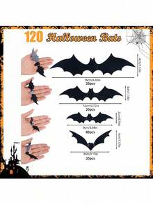 120piezas/60piezas/12piezas Murciélagos Negros 3D Decoraciones de Halloween – Pósteres de Pared Aterradores para Bar – Decoración de Halloween, Artículos Espeluznantes – Decoración del Hogar de Halloween, Recuerdos de Fiesta de Halloween, Pósteres de Pared Inquietantes – Adecuado para Decoración de Fiestas en Interiores y Exteriores, Decoraciones Aterradoras para el Hogar y Ventanas, Fácil de Despegar y Pegar (Sin Residuos), Pegatinas para Botes de Basura de Halloween, Decoración Espeluznante, Imprescindible para Entusiastas del Terror, Acentos de Halloween - A - Ver 11