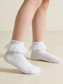 3 Pairs Solid Color Cotton Children's Lace Dance Ruffle Princess Fashion Versatile Party Lace Socks - Multicolor - View 5