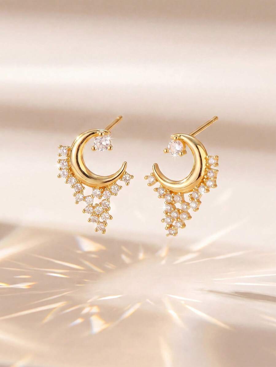 1 Paar luxuriöse, exquisite Creolen-Ohrringe mit mehreren ovalen, transparenten Zirkonia-Einlagen, Damen-Accessoire, geeignet für den täglichen Arbeitsweg und Dates - Mond - Übersicht 1