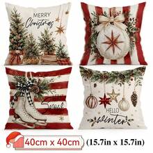 4pcs/1pc Red And White Striped Merry Christmas Theme Pattern Pillowcase Without Insert, Single-Sided Printed Pillowcase, Suitable For Living Room Bedroom Home Decor, All Seasons Pillowcase - Multicolor - View 17