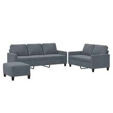 vidaXL Sofagarnitur 3-TLG., Sessel Couch mit Kissen Fußhocker, Sofa Wohnzimmersofa mit Armlehnen, Couchgarnitur Designsofa Sitzmöbel Polstermöbel, Dunkelgrau Samt - Dunkelgrau - Übersicht 2