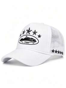 Spring/Summer New Star Print Mesh Baseball Cap, Outdoor Breathable Sponge Mesh Baseball Cap, Fashion Versatile Casual Trucker Hat - Embroidery - View 6