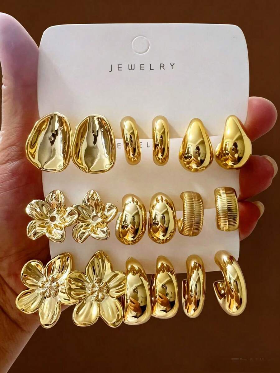 6/18PCS Women's Fashion Stud Earrings Set, Suitable For Daily Wear, Vacation, Gifts, Etc. (Lightweight CCB Material, Non-Fading/No Ear-Pulling Sensation)