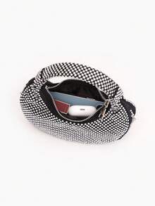 Mini Hobo Bag In A Crescent Shape, Fully Covered In Rhinestones, Integrated Circular Handle With Bow, Zipper, Various Colors, Women's Party, Wedding, Birthday Gift - Burgundy - View 8