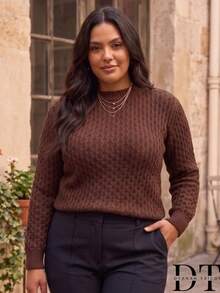 Women's Plus Size Elegant Long Sleeve Ribbed Knit Sweater - Winter Fashion - Black - View 7