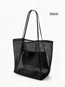 Large Mesh Beach Bag For Women Sandproof Tote Shoulder Handbag Travel Bag Makeup Bag Toiletry Bag Summer Pink Purse For Pool Travel Picnic Vacation - 彩色 - 查看 11