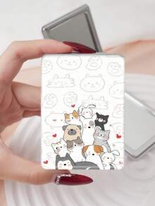 1 pièce Miroir de maquillage pliable portable série de chats mignons de dessin animé, léger ultra-fin pratique et durable en PU, convient pour diverses occasions voyage fête travail école, convient à tous les âges - Multicolore - Voir 12