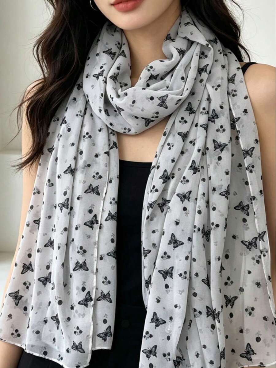 Bufanda con estampado integral para mujer, casual y versátil para uso diario y salidas - Multicolor - Ver 1