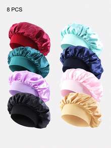 8 buah Topi Tidur Wanita Bertepi Lebar Satin Aneka Warna, Cocok untuk Penggunaan Sehari-hari - MultiWarna - View 16