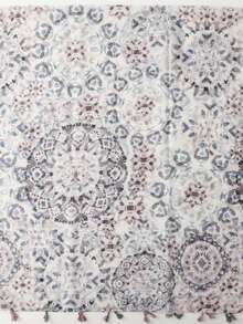 Floral Print Polyester Scarf Suitable For Vacation Wear - Light Grey - View 6