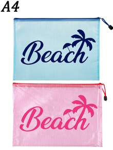 多色防水時尚網格海灘包，印有「Beach」椰子樹、遮陽傘圖案的化妝包，海灘主題，大容量透明化妝包，可存放防曬霜、零食、比基尼和海灘必需品。春/夏防曬收納，適合游泳、海灘、潛水和夏季度假，學生開學、送給朋友、家人、閨蜜、同學的禮物。生日、節日、派對、婚禮（伴娘）、郵輪必需品、畢業禮物 - 彩色 - 查看 20