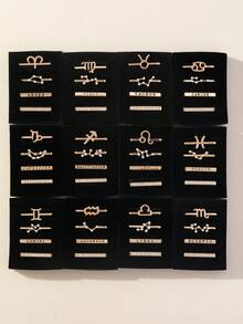 4pcs 12 Zodiac Constellation Charms For Apple Watch Band, Shiny Rhinestone Metal Strap Decorative Loops Accessory Set, Gold & Silver - one-size - View 2