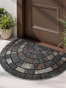 DAJIANG 1pc Stone Pattern Doormat - Thick Non-Slip Soft Velvet Carpet, Essential Home Decor, Suitable For Porch And Living Room, Machine Washable Polyester Material, Fashionable Round Design, Mosaic Print, Living Room - Multicolor - View 5