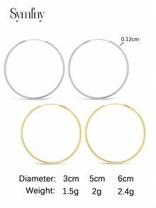 SYMFNY 1 Pair S925 Pure Silver Hollow Circle Hoop Earrings, Minimalist Luxury Earrings - Earrings - View 3