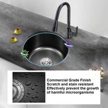 Round Kitchen Sink Mini Round Kitchen Sink Stainless Steel Bar Round Basin with Drain Pipe Fixture 30cm Diameter Round Bar Sink - B - Ver 3