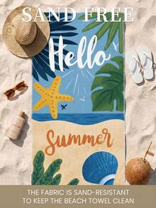 1件 Hello Summer 印花沙灘巾，游泳巾，浴巾，時尚沙灘巾，吸水浴巾，適用於浴室、游泳、健身、瑜珈，柔軟舒適的超細纖維毛巾，輕便便攜，防沙，適合夏季旅行 - 彩色 - 查看 5