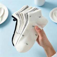 5 Pairs Women's Small Bow Print Ribbed Mesh Breathable Short Socks, Versatile For Commuting, Office, Student, Campus, Home, Outdoor, Walking - Multicolor - View 3