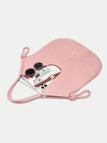 Casual Minimalist Large-Capacity Tote Bag, Retro Slouchy Drawstring Shoulder Bag, Multifunctional Premium Office Pleated Shopping Bag - Pink - View 10