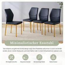 [Set Of 4] Stylish Dining Chairs In A Lightweight Luxury Style / Modern Dining Room Set / PU Backrest With Vertical Embossing + Metal Legs / Load Capacity 120 Kg, Easy To Assemble / Suitable For Dining Rooms Or Living Rooms In A Lightweight Luxury Design. - 黑+金 - 查看 5