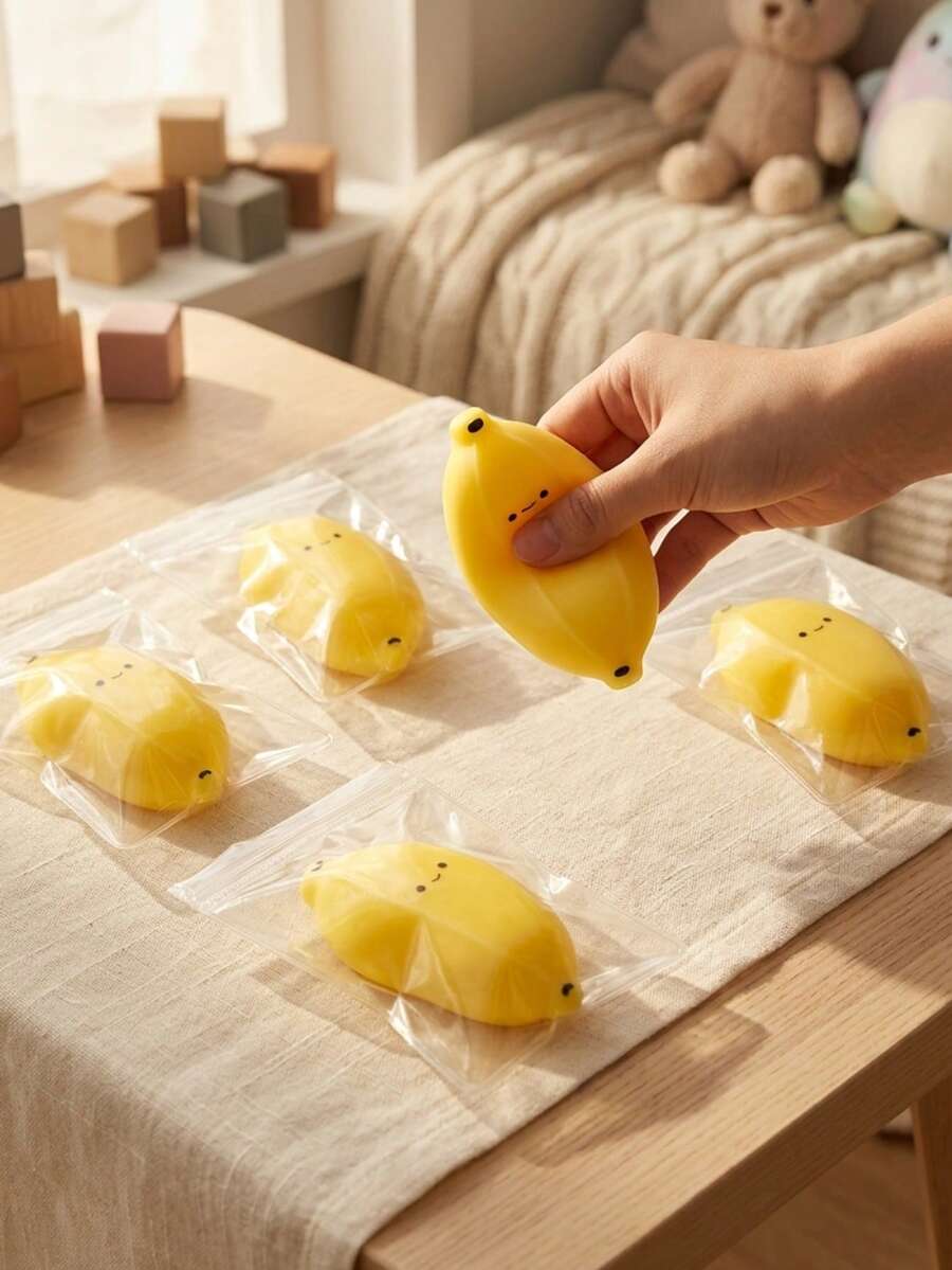 3 piezas Juguete apretable de plátano mini realista y alegre, tacto suave & rebote lento, juguete antiestrés, juguete sensorial de novedad para niños y adultos, rellenos de bolsas de fiesta para niños, regalo perfecto para reuniones festivas y cumpleaños, recompensa de aula