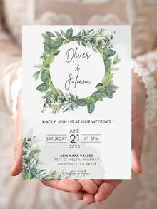 Invitaciones de Boda Personalizadas - Estilo Botánico Rústico & Acuarela de Verdor - Parte Posterior en Blanco para Escribir - Incluye Sobres - Multicolor 13 - Ver 5