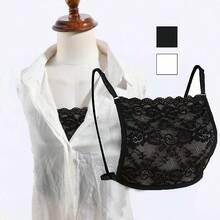 1pc Black And White Lace Trim Anti-Exposure Chest Insert Fake Collar, Adjustable Elastic Shoulder Straps Bra Cover - Multicolor - View 1