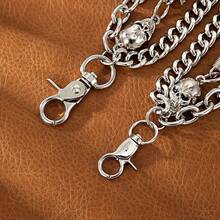 1pc Fashionable 3-Layer Heavy Texture Thick Chain Metal Pants Chain Men's Halloween Accessory Skull - White K - View 6